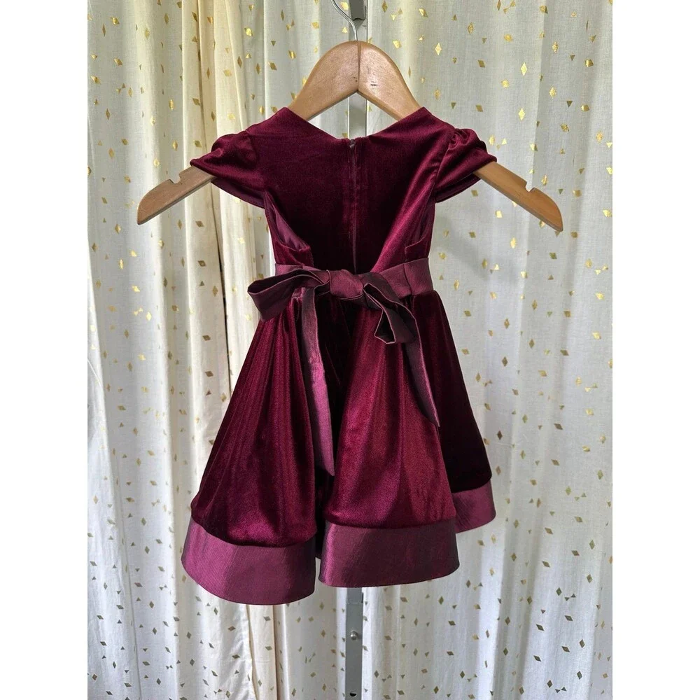 Rare Editions Baby Girl Velvet Taffeta Trim Rhinestone Social Formal Dress 18M